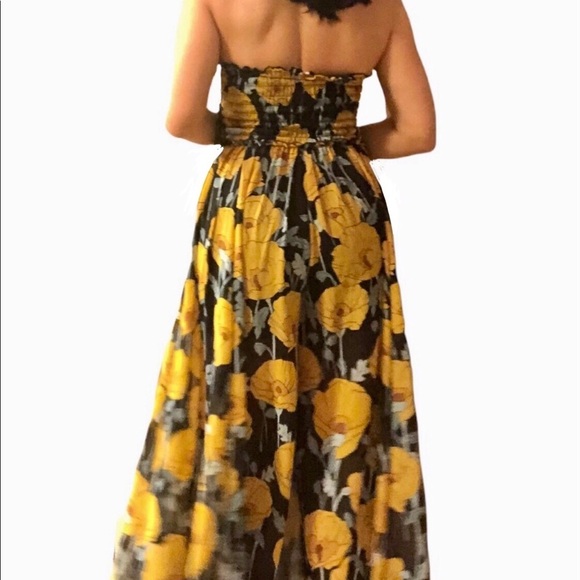 Free People XS Summer Floral Jumpsuit Blue/Yellow/Brown - Picture 4 of 6